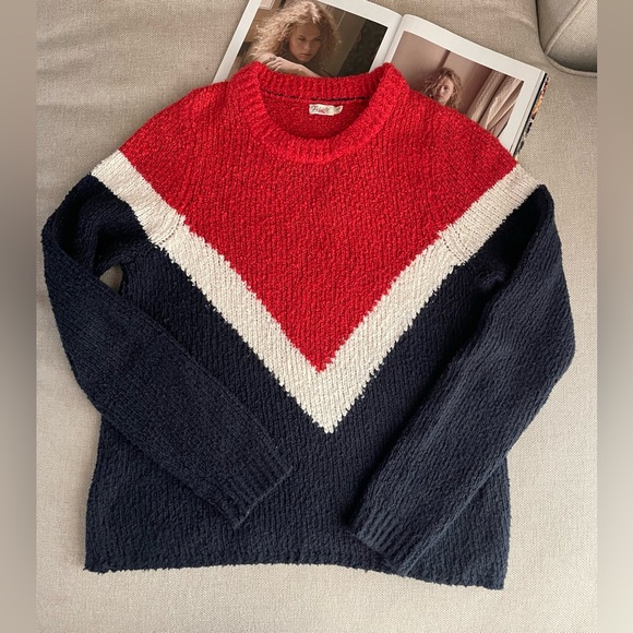 Faherty Red/White/Navy Cotton Blend Crewneck Sweater Size M - Picture 4 of 16